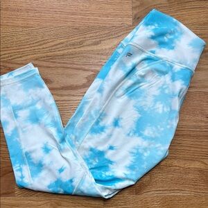Fabletics Blue and White Bike Shorts Tie-Dye Pattern